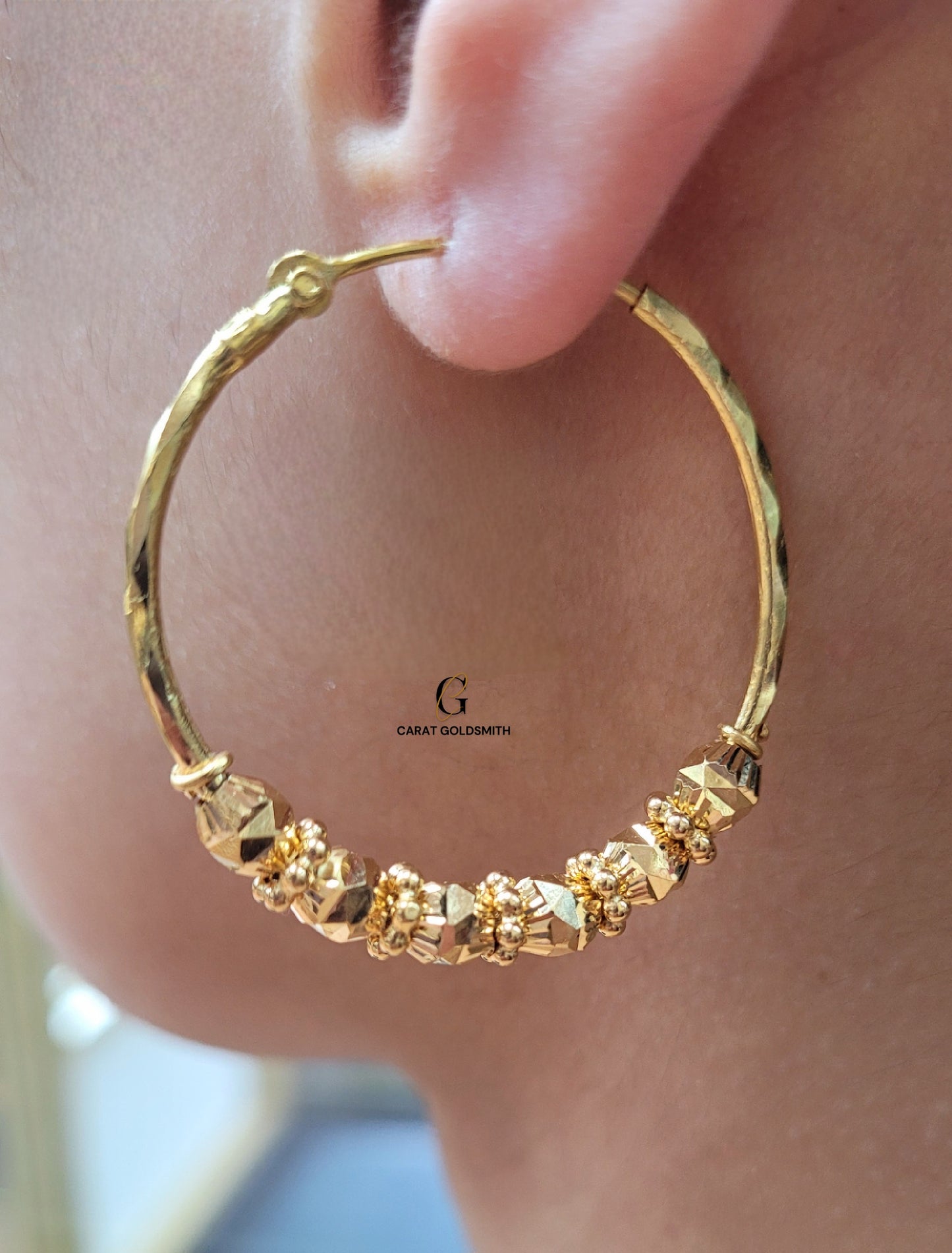 LARGE GOLD BEADED HOOPS