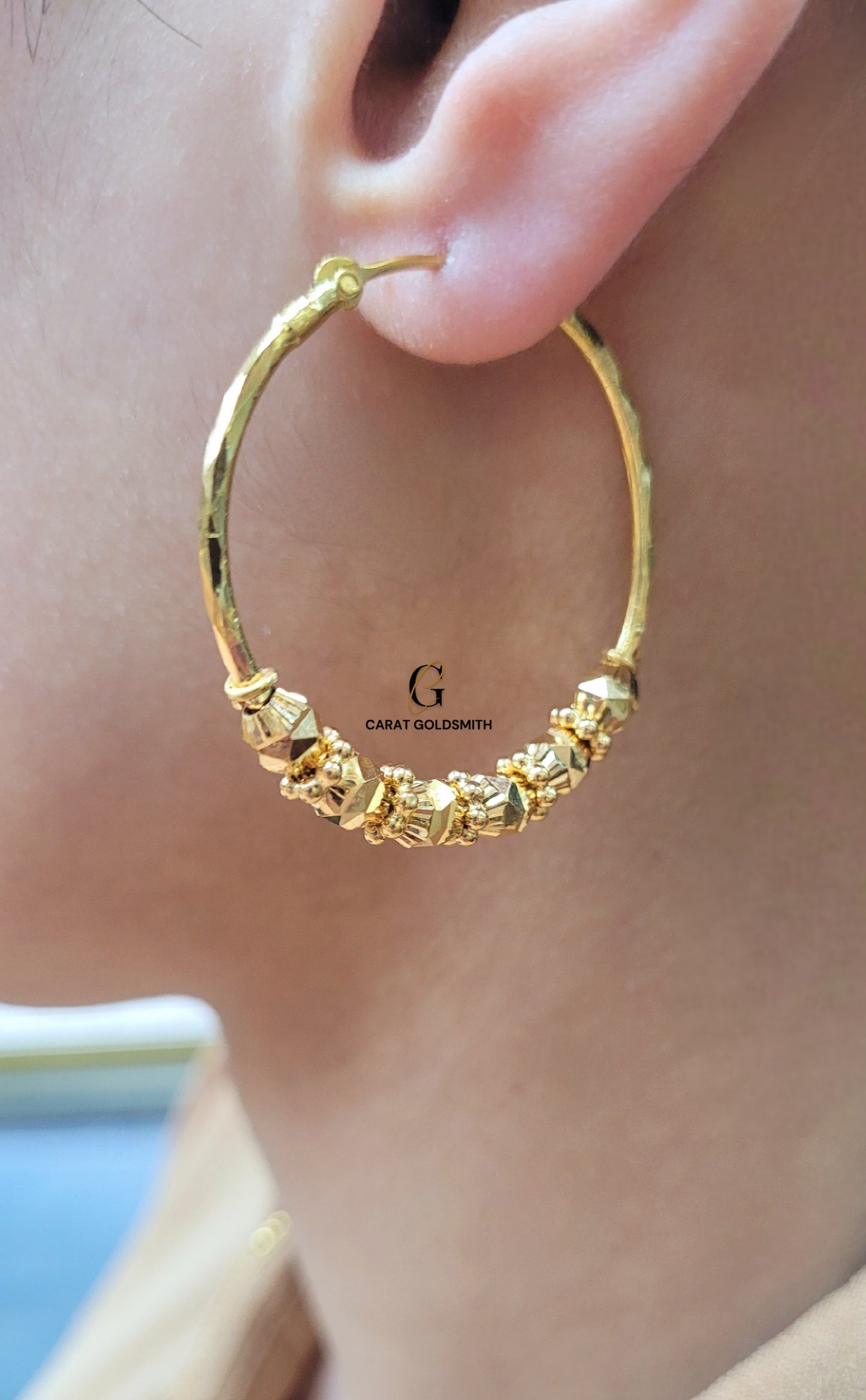 LARGE GOLD BEADED HOOPS