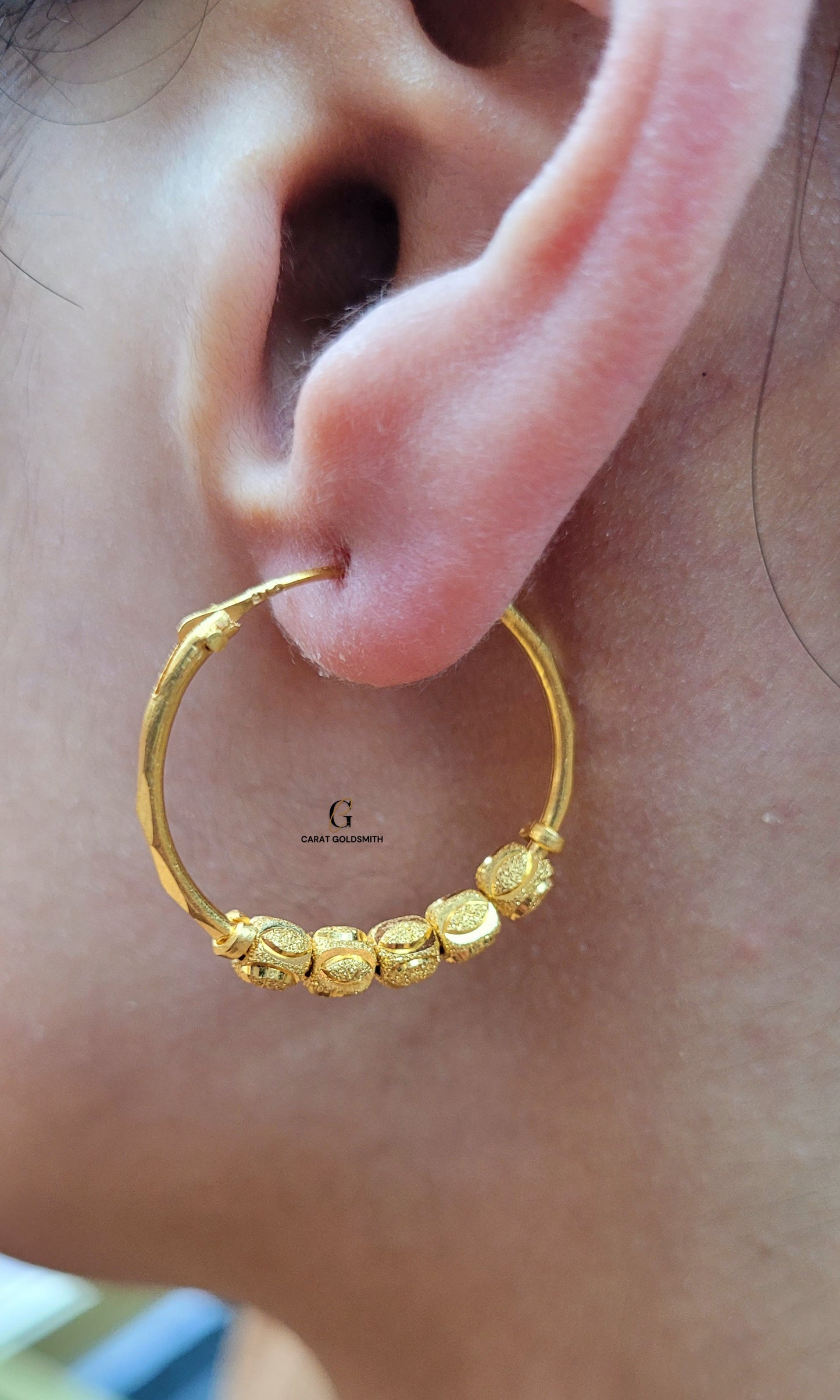 FIVE BEADED DIAMOND CUT HOOP EARRINGS