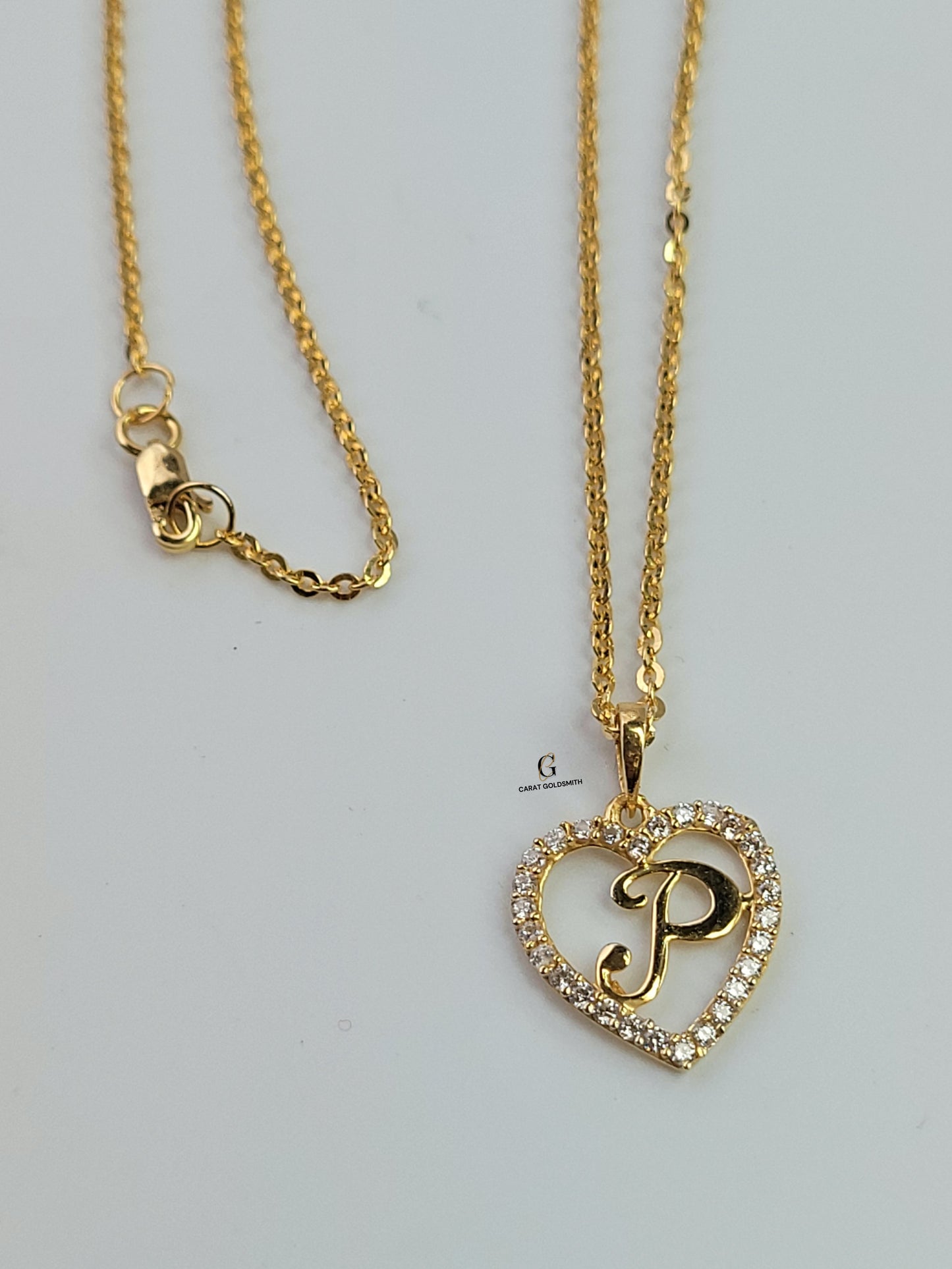 P STONE SCRIPT INITIAL HEART PENDANT