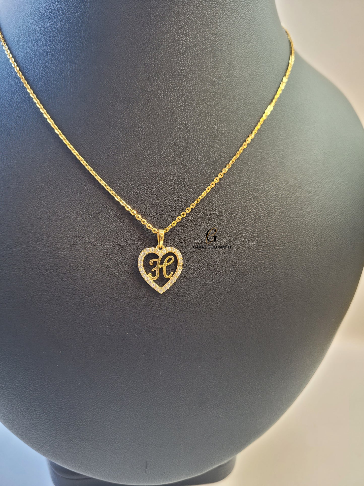 H STONE SCRIPT INITIAL HEART PENDANT