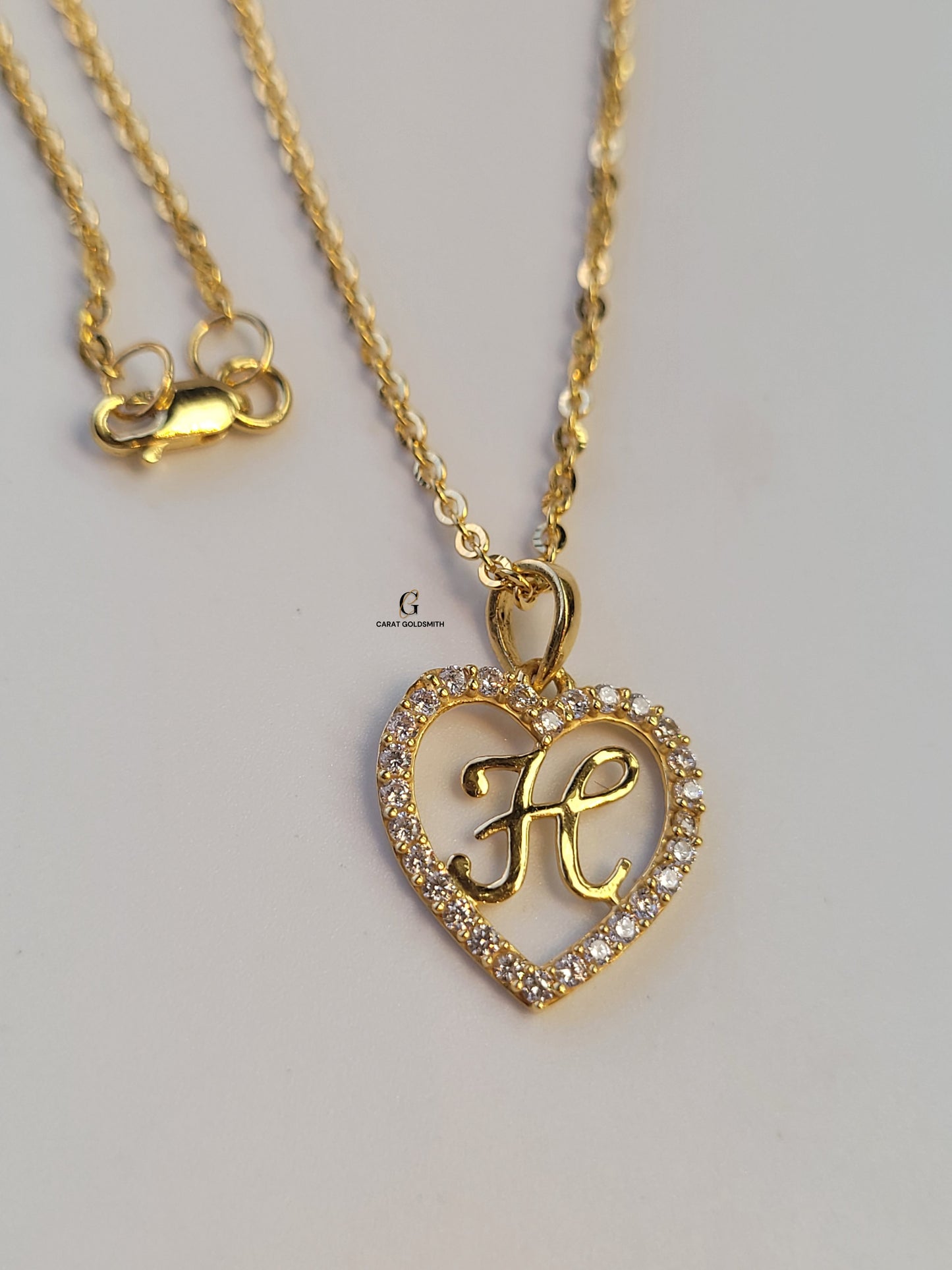 H STONE SCRIPT INITIAL HEART PENDANT