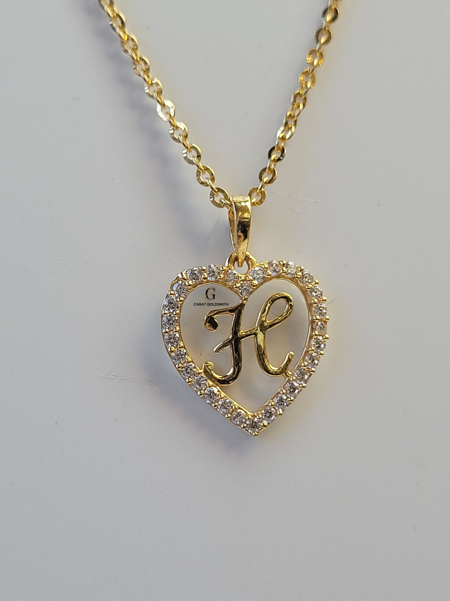 H STONE SCRIPT INITIAL HEART PENDANT