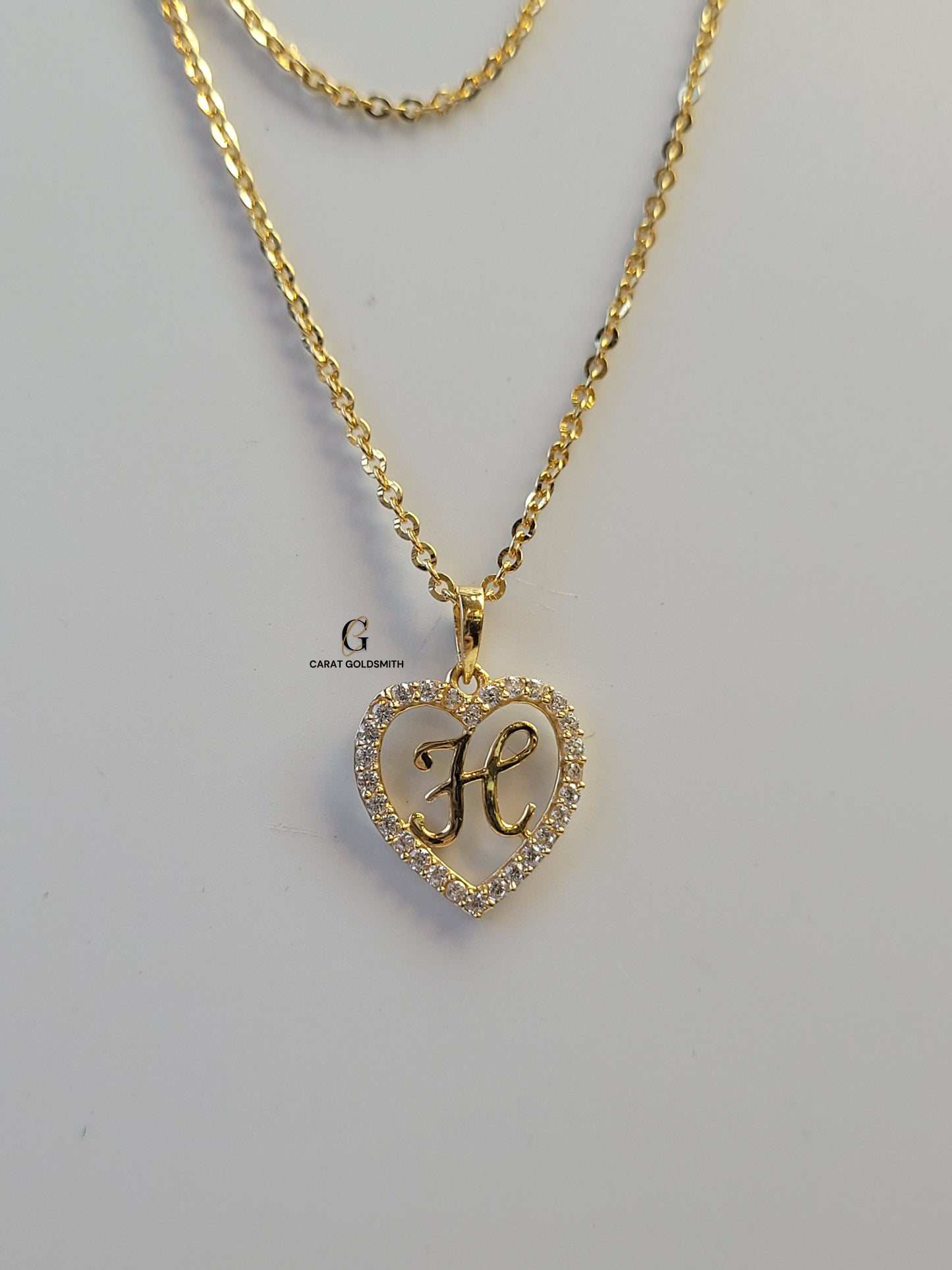 H STONE SCRIPT INITIAL HEART PENDANT