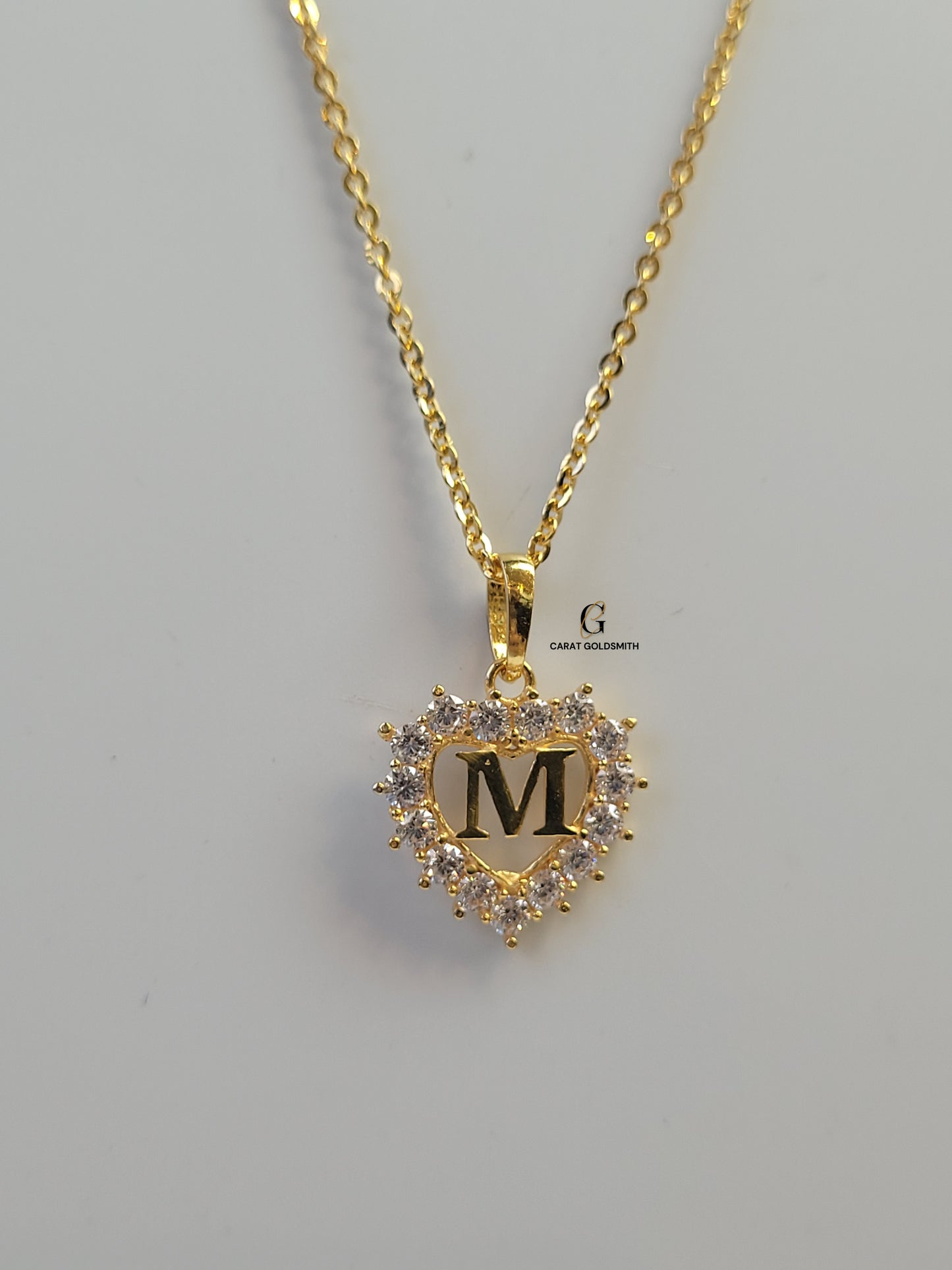 M STONE INITIAL HEART PENDANT