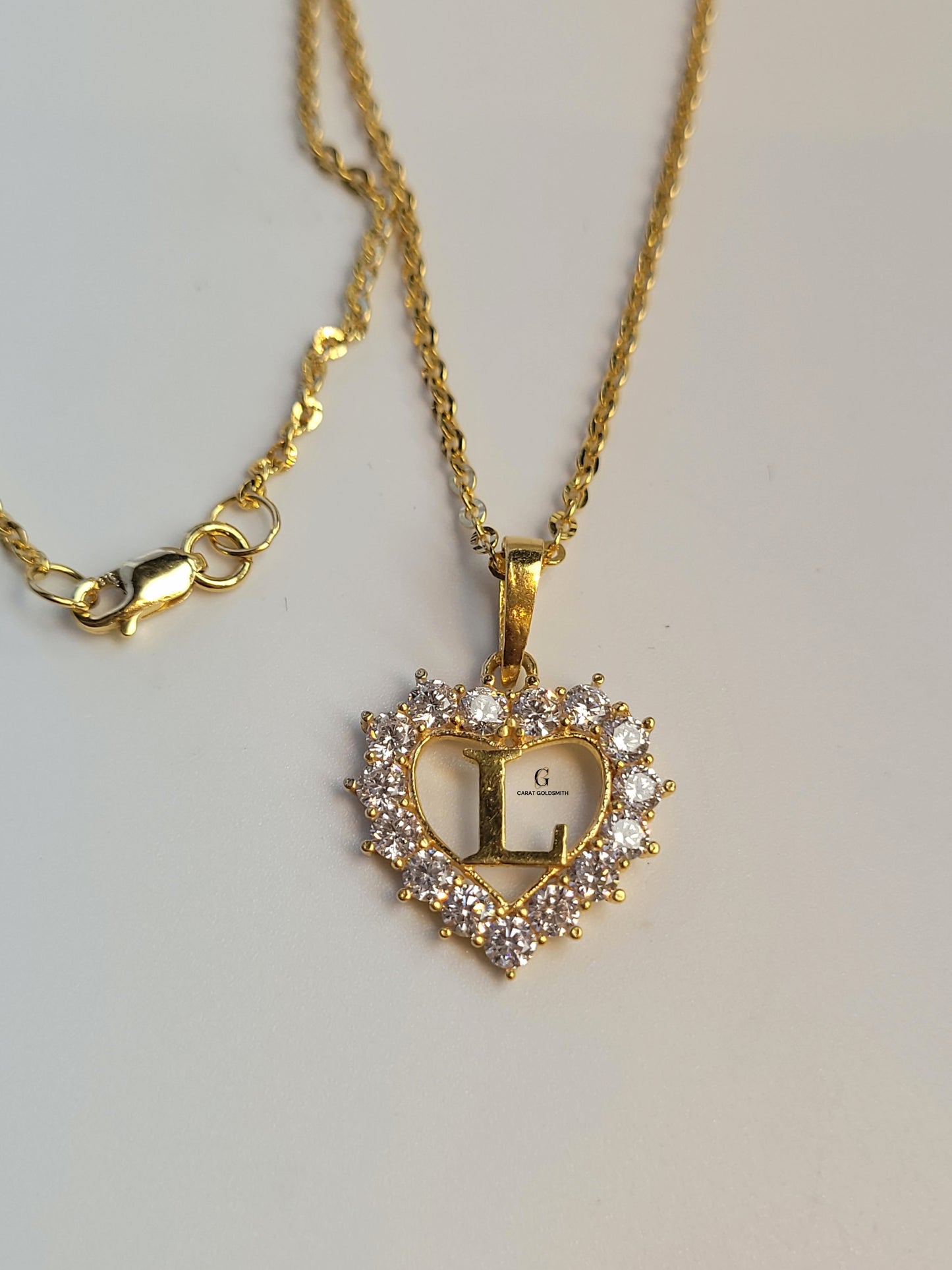 L STONE INITIAL HEART PENDANT