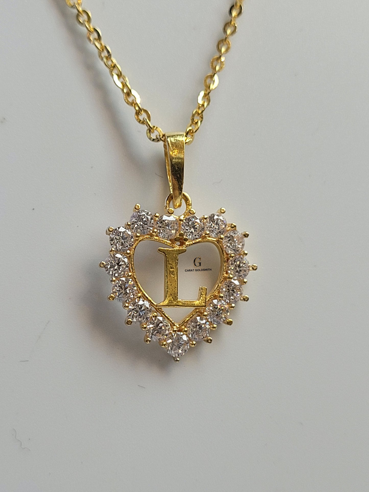 L STONE INITIAL HEART PENDANT