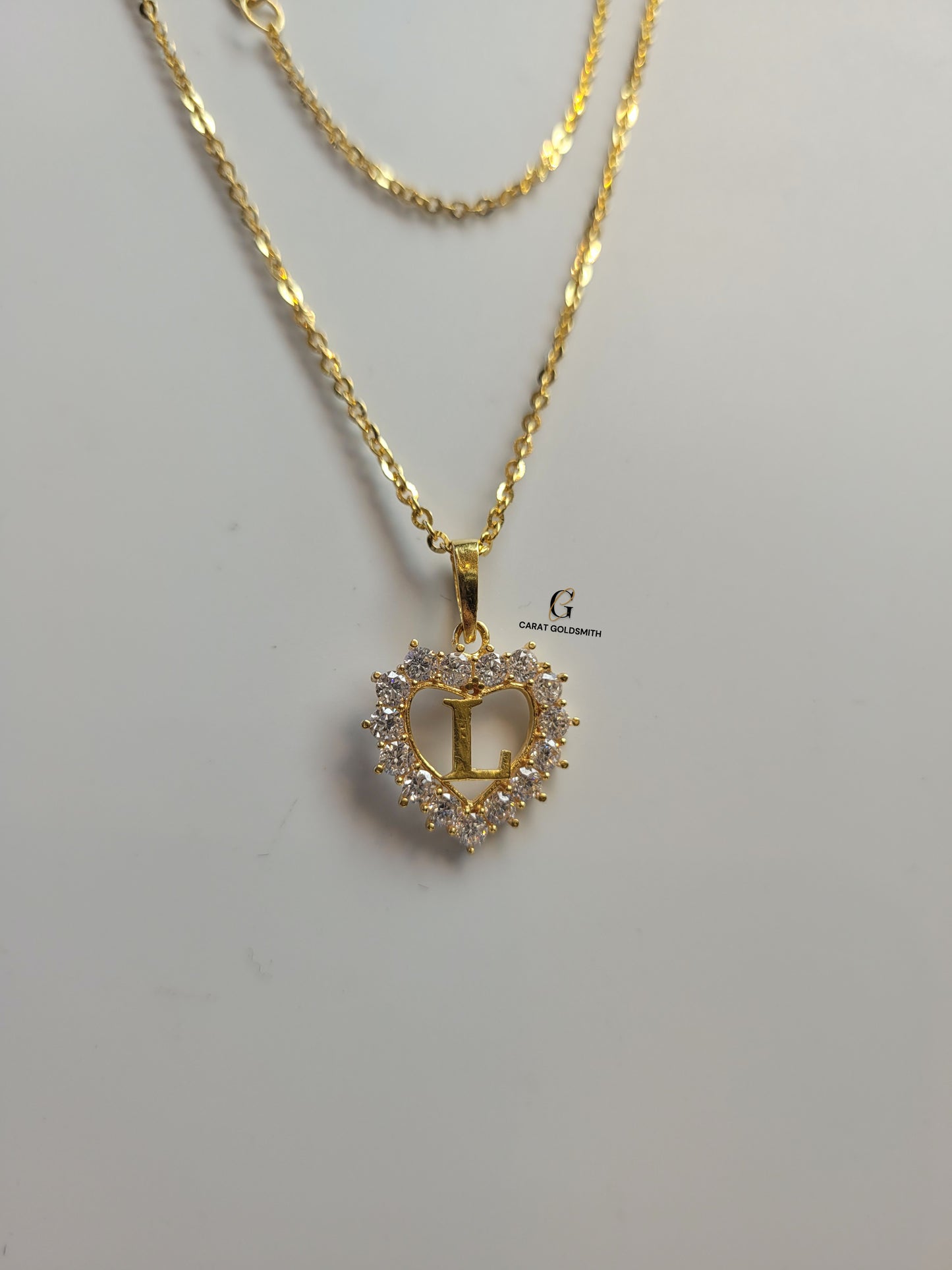 L STONE INITIAL HEART PENDANT