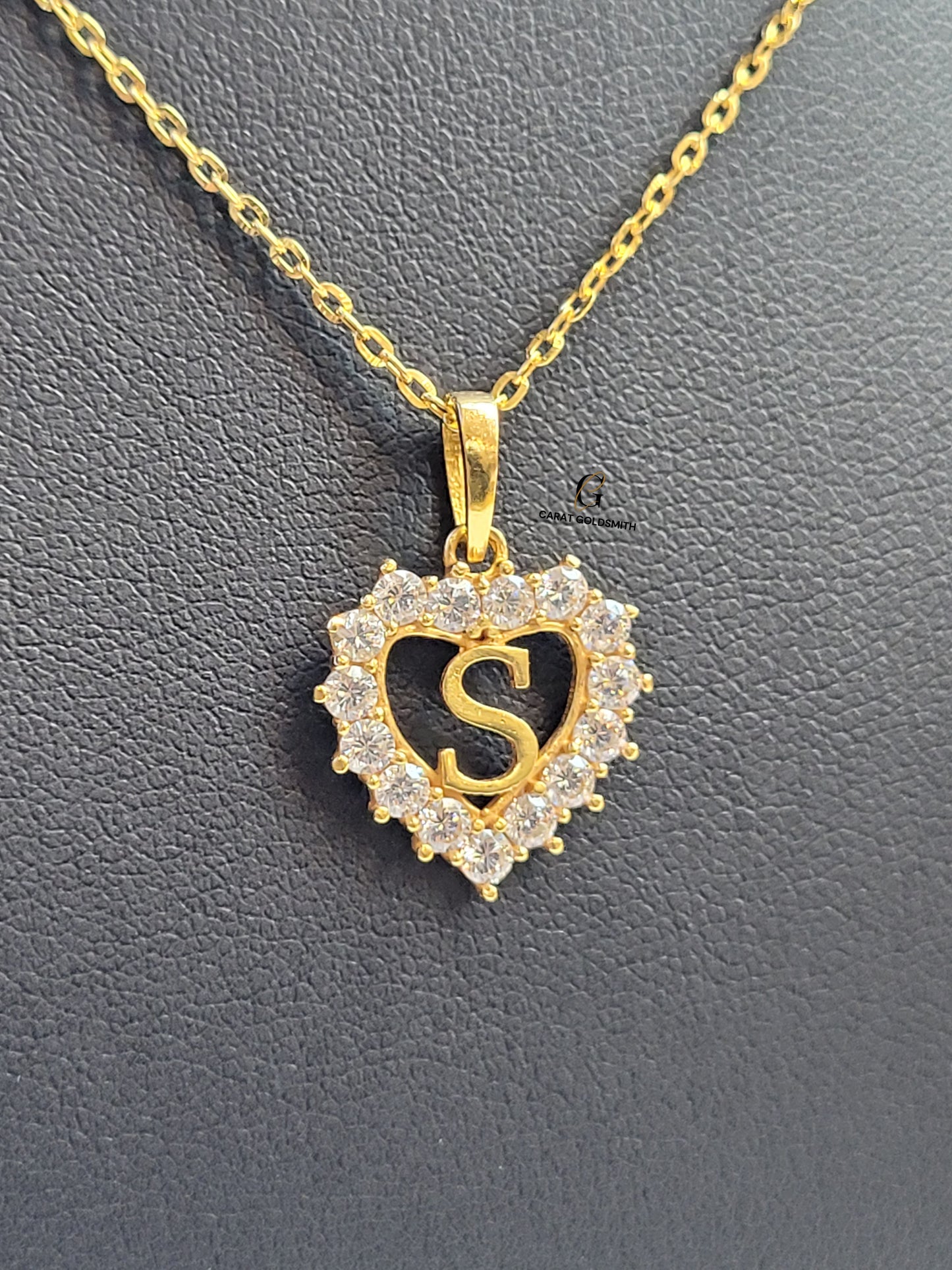 S STONE INITIAL HEART PENDANT