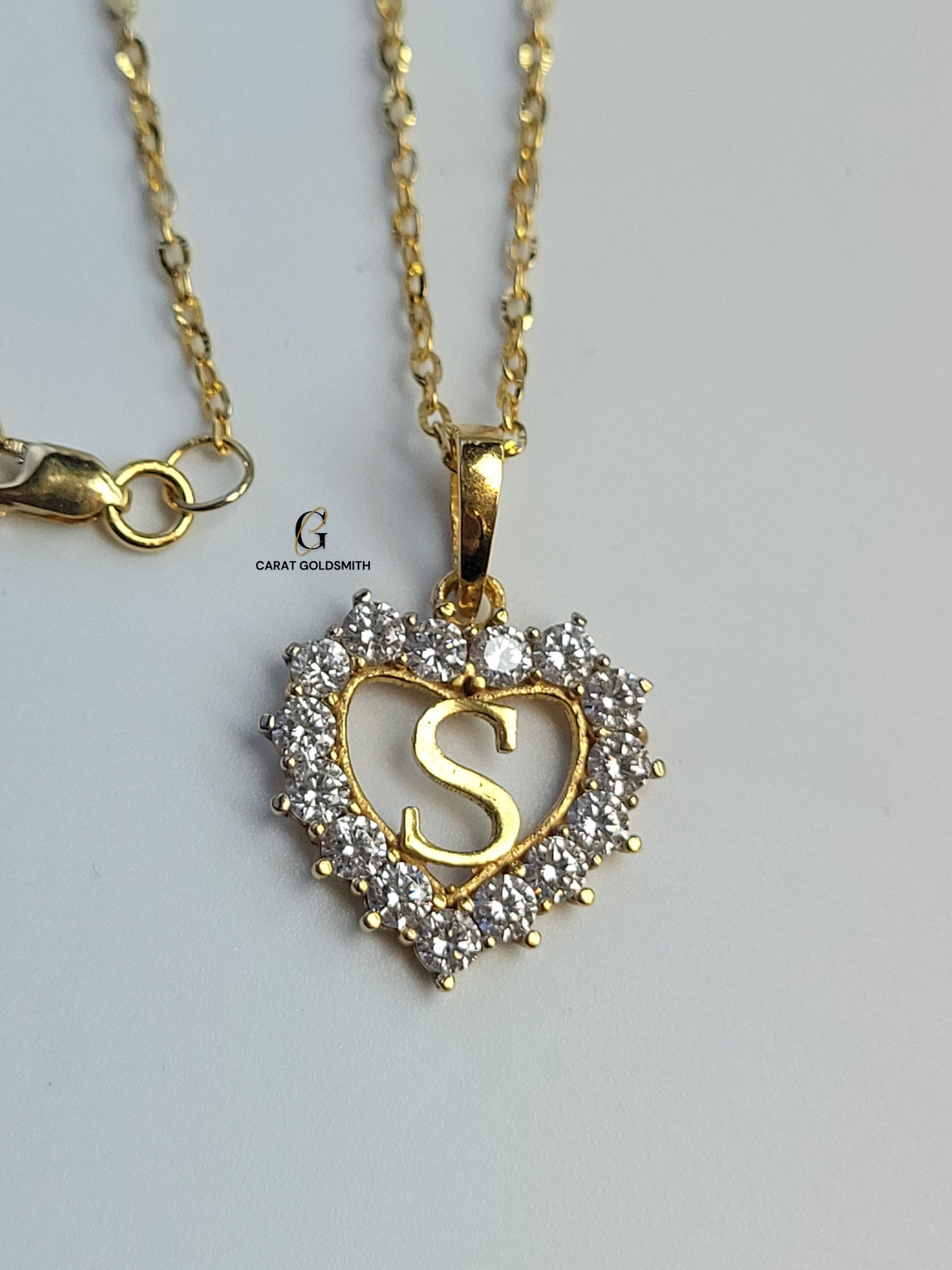 S STONE INITIAL HEART PENDANT