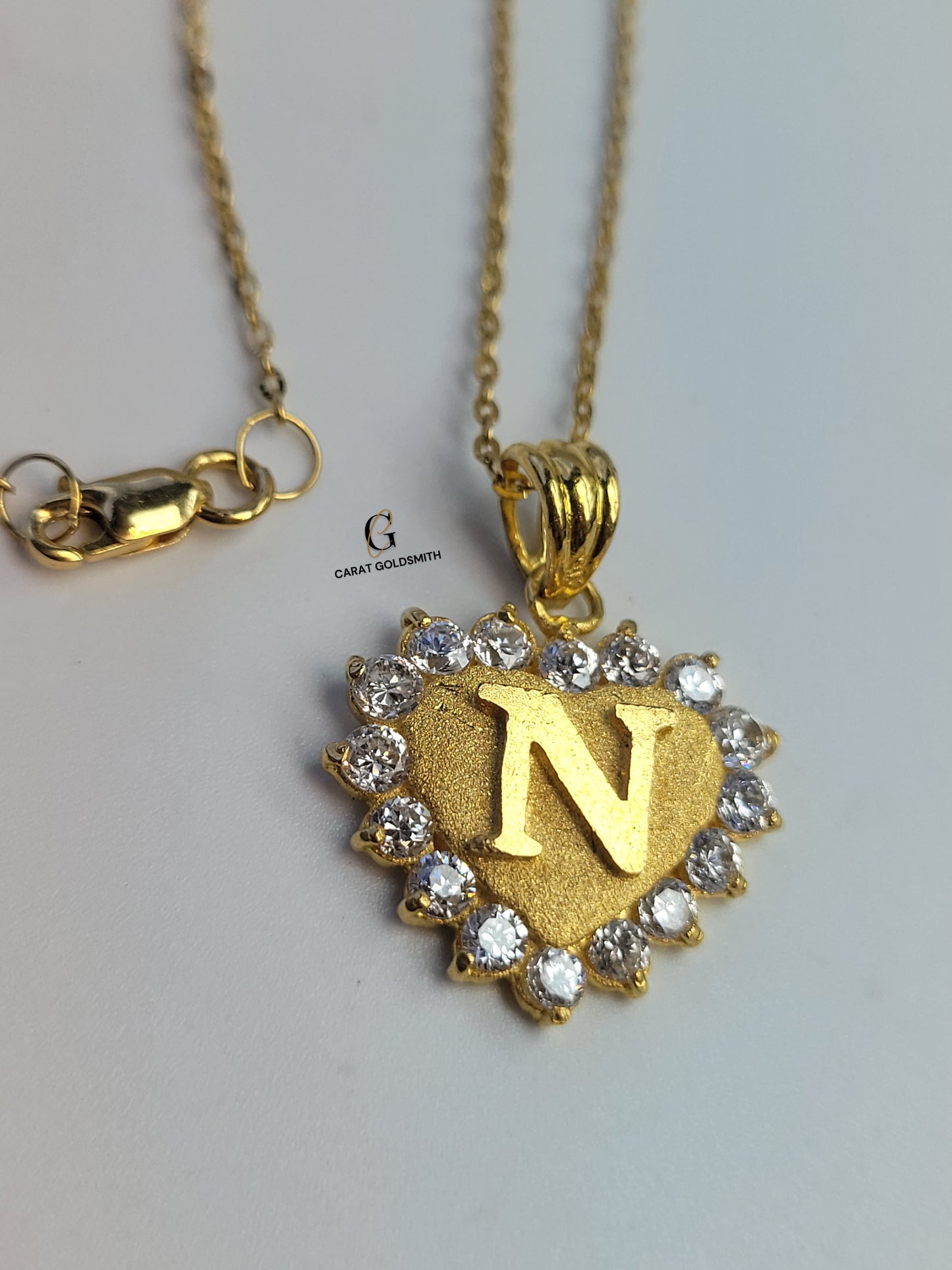 N STONE INITIAL HEART PENDANT