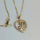 B STONE INITIAL SCRIPT HEART PENDANT