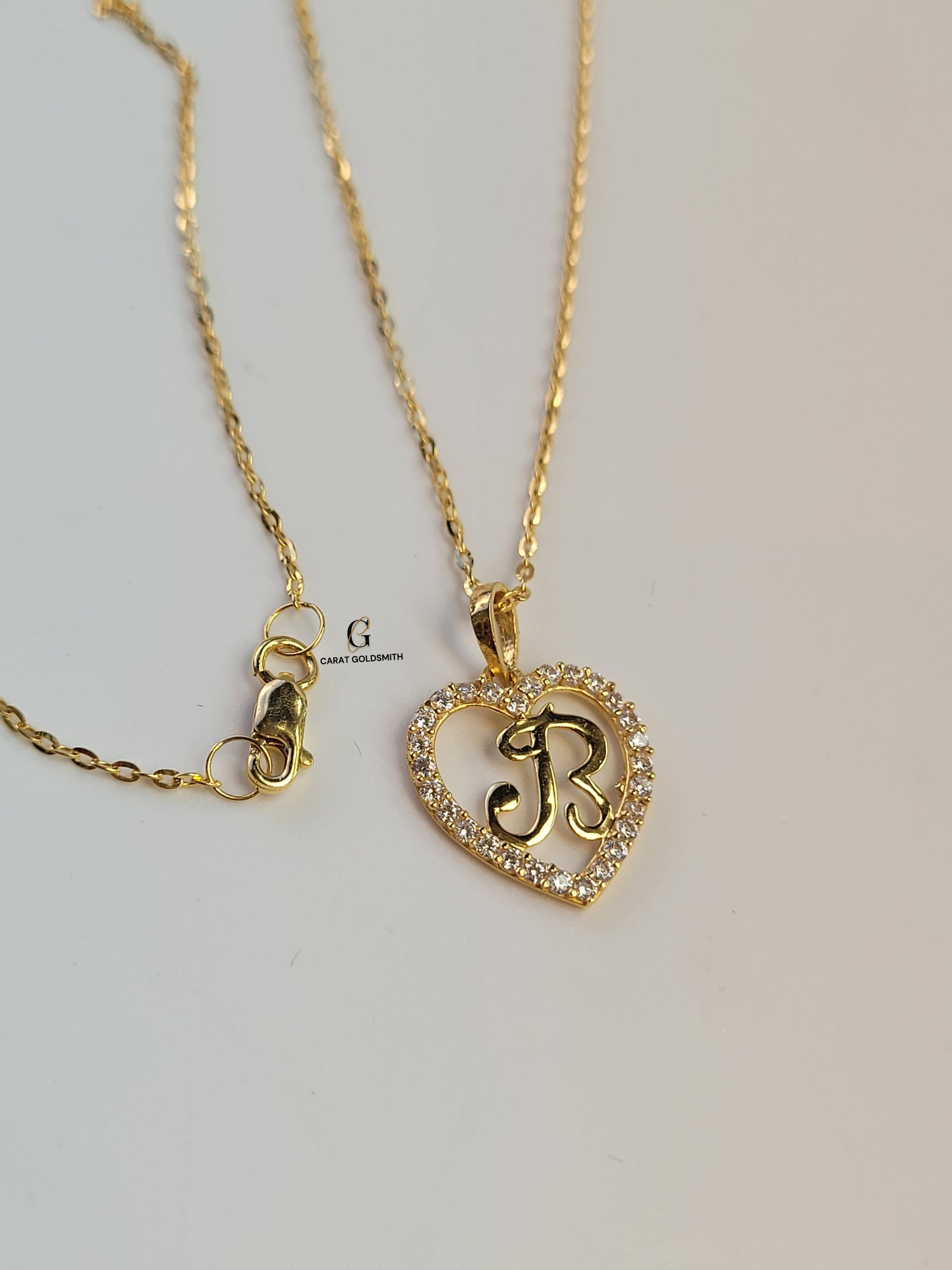 B STONE INITIAL SCRIPT HEART PENDANT