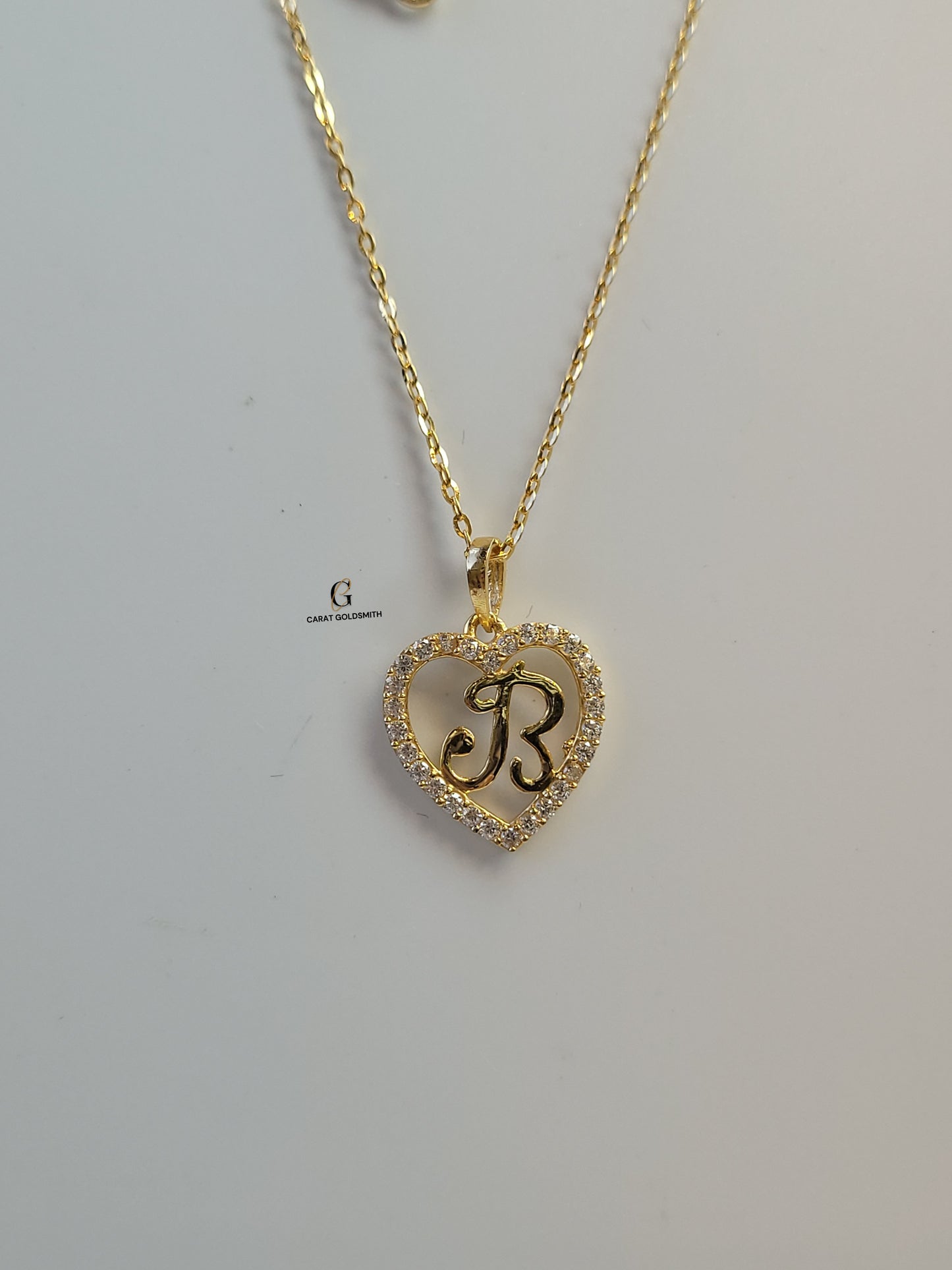 B STONE INITIAL SCRIPT HEART PENDANT