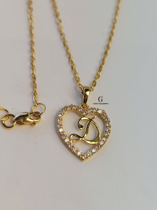 D STONE SCRIPT INITIAL HEART PENDANT