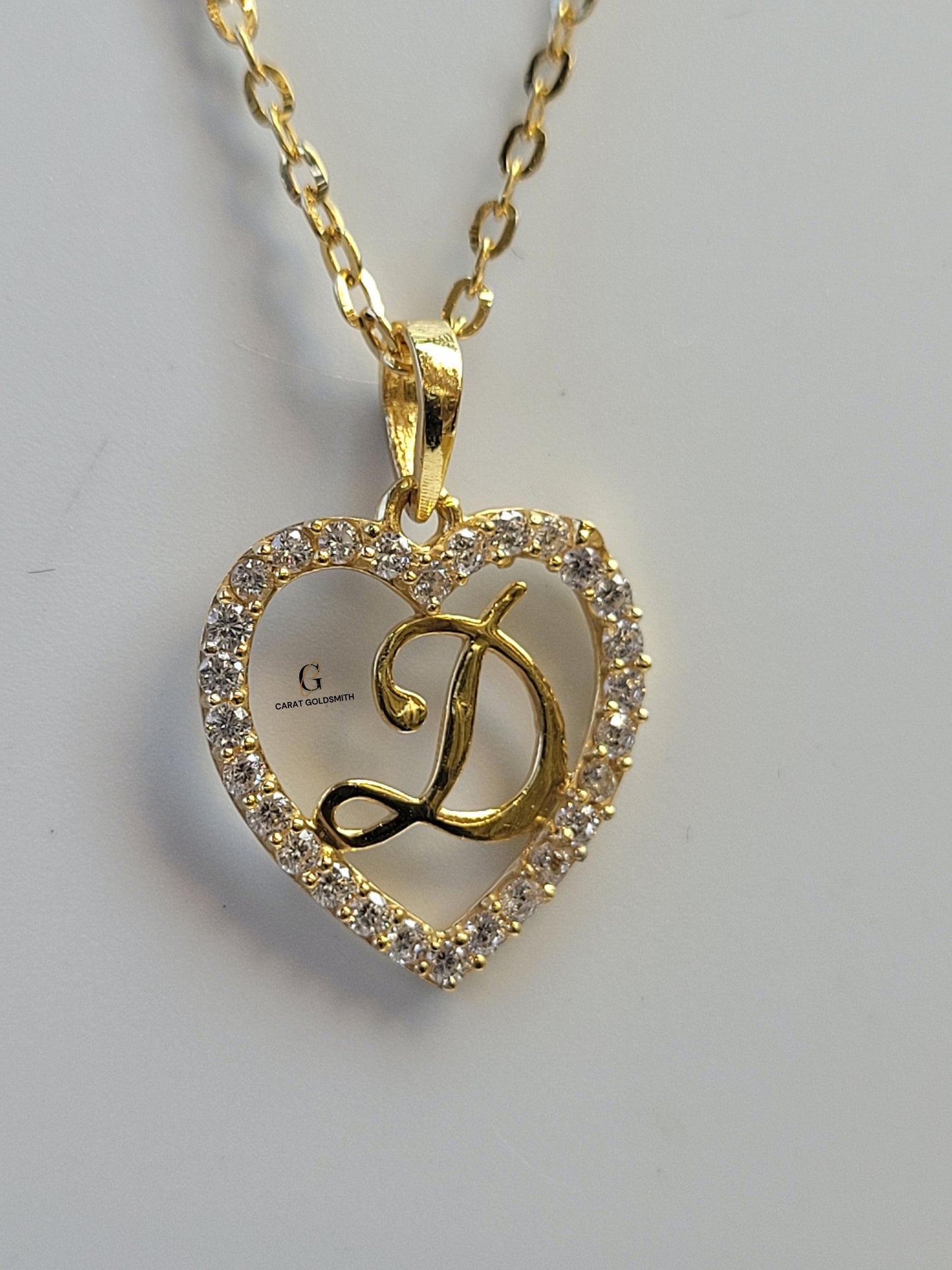 D STONE SCRIPT INITIAL HEART PENDANT