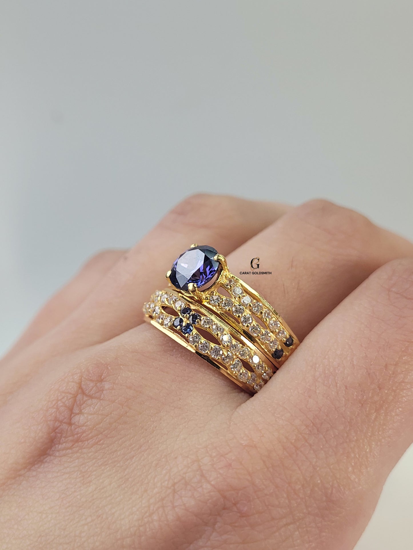 BLUE AND WHITE STONE DOUBLE RING