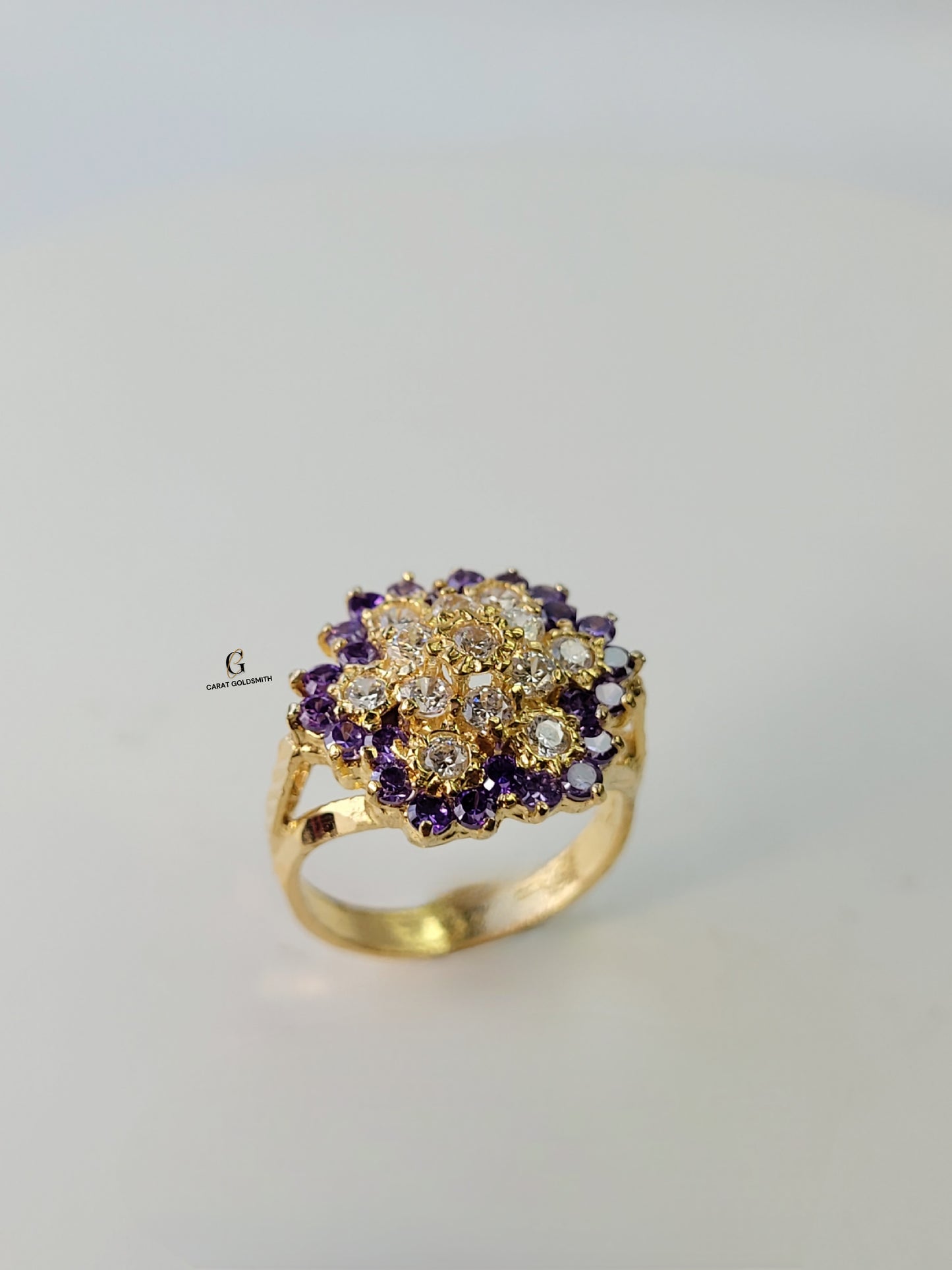 PURPLE AND WHITE CLUSTER RING