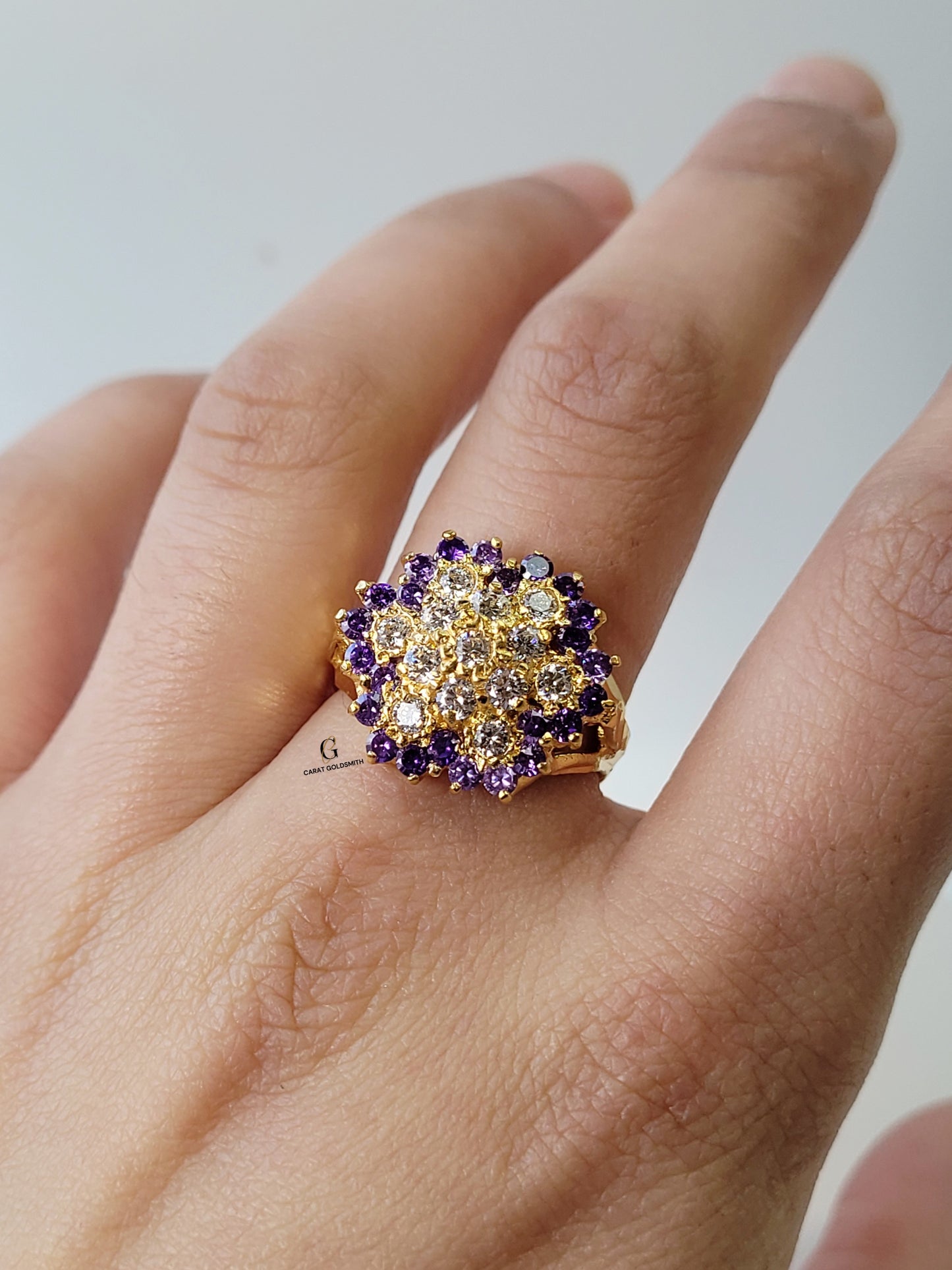 PURPLE AND WHITE CLUSTER RING