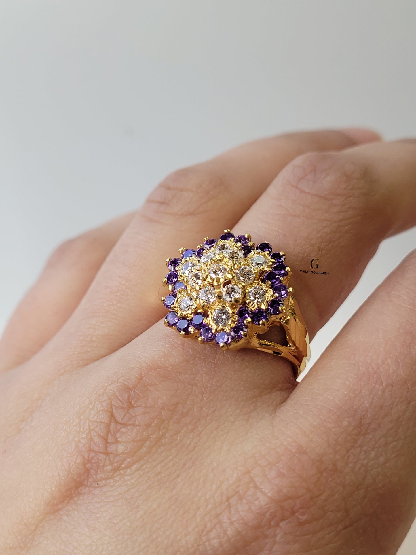 PURPLE AND WHITE CLUSTER RING