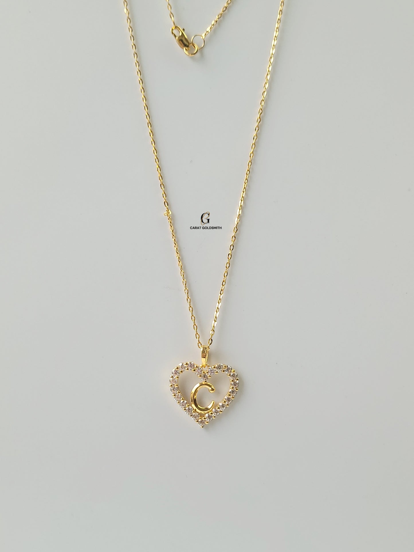 C STONE INITIAL HEART PENDANT