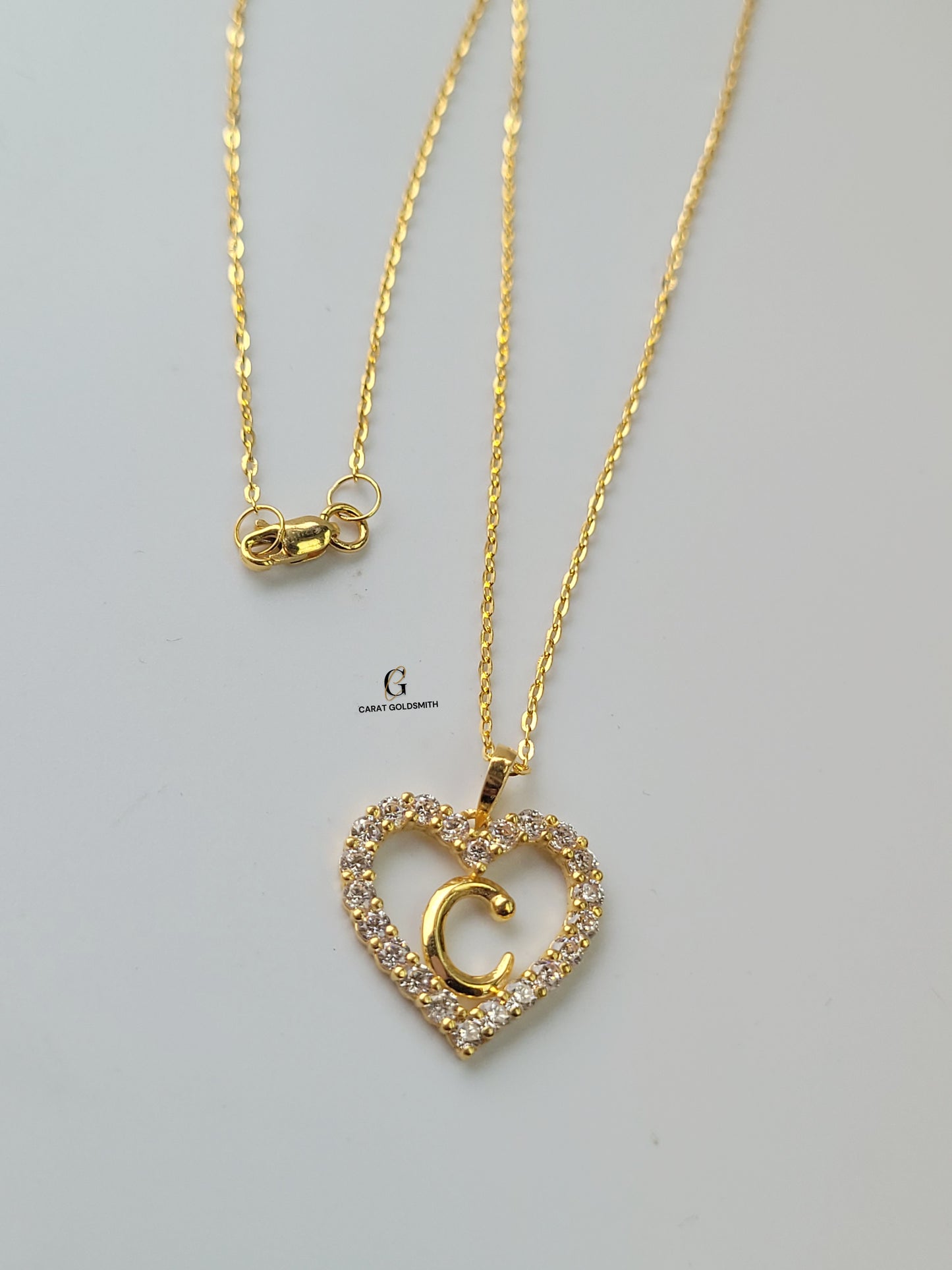 C STONE INITIAL HEART PENDANT