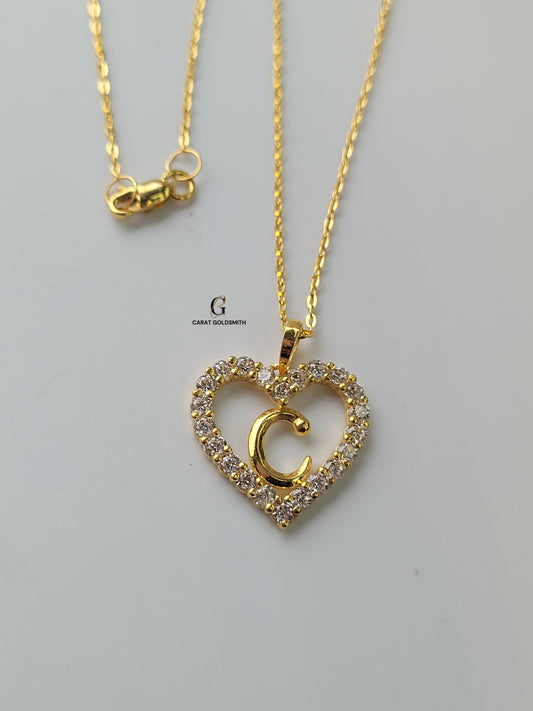 C STONE INITIAL HEART PENDANT