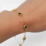 DAINTY 5 FLOWER BLACK BRACELET