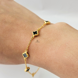 DAINTY 7 FLOWER BLACK BRACELET