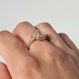 EMERALD CUT 3-STONE PAVE RING