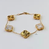 GOLD & WHITE REVERSIBLE SIDED 5 FLOWER BRACELET