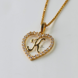 K STONE INITIAL HEART CHARM
