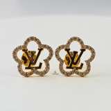 INITIAL DIAMANTE FLOWER STUDS