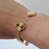 GOLD & WHITE REVERSIBLE SIDED 5 FLOWER BRACELET