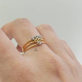 GOLD AND RHODIUM TRIANGLE BEADED RING