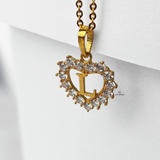 L STONE INITIAL HEART PENDANT