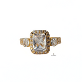 EMERALD CUT 3-STONE PAVE RING