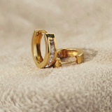 CRYSTAL DESIGN HUGGIE HOOP EARRINGS- SMALL