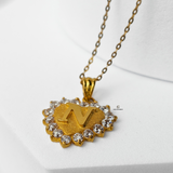 N STONE INITIAL HEART PENDANT