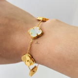 GOLD & WHITE REVERSIBLE SIDED 5 FLOWER BRACELET