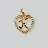 K STONE INITIAL HEART CHARM