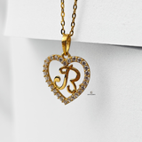 B STONE INITIAL SCRIPT HEART PENDANT