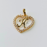 K STONE INITIAL HEART CHARM