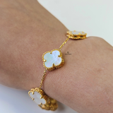 GOLD & WHITE REVERSIBLE SIDED 5 FLOWER BRACELET