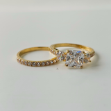 RADIENT CUT THREE STONE RING SET