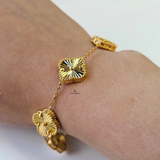 GOLD & WHITE REVERSIBLE SIDED 5 FLOWER BRACELET