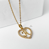 K STONE SCRIPT INITIAL HEART PENDANT