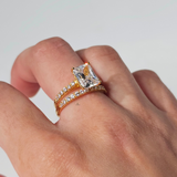 EMERALD CUT HALO RING SET