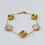 GOLD & WHITE REVERSIBLE SIDED 5 FLOWER BRACELET