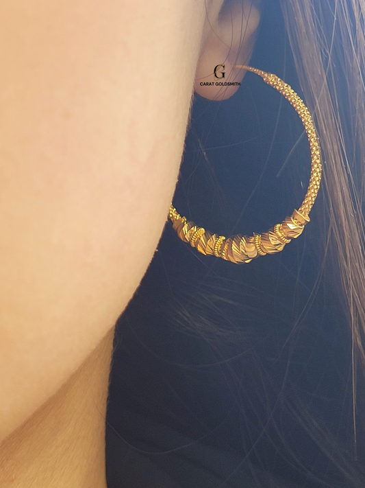 LARGE INTRICATE GOLD BEADED HOOPS